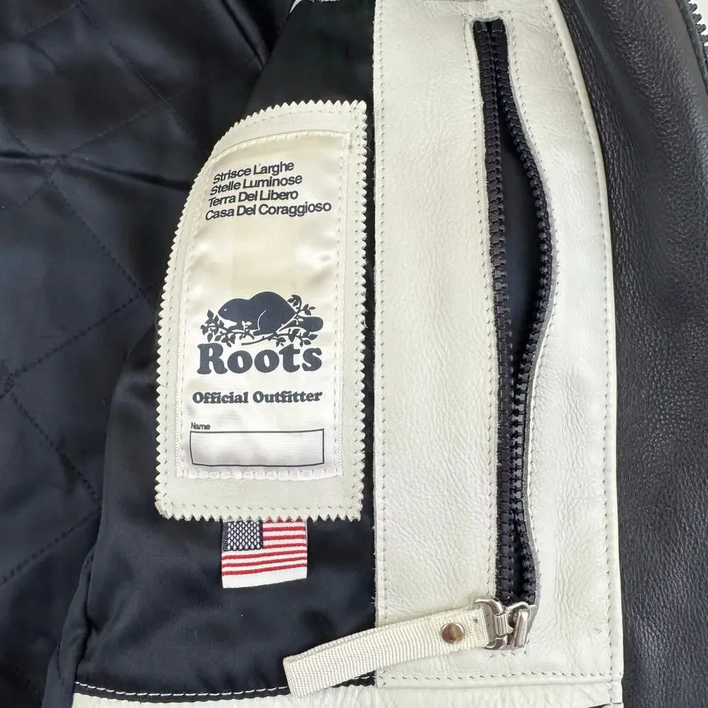 ROOTS 2006 White Leather Olympic Jacket Team USA Torino Mens Size M